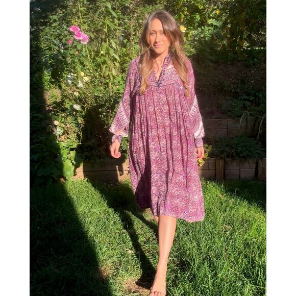 True 1970s Blockprint Made In India Cotton Dress — Authentic Vintage - Picture 3 of 15